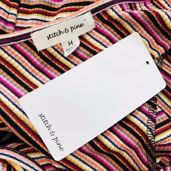 New! Stitch & Pine Ribbed Knit Stripes Fit & Flare Flutter Sleeves Mini Dress - Picture 8 of 9